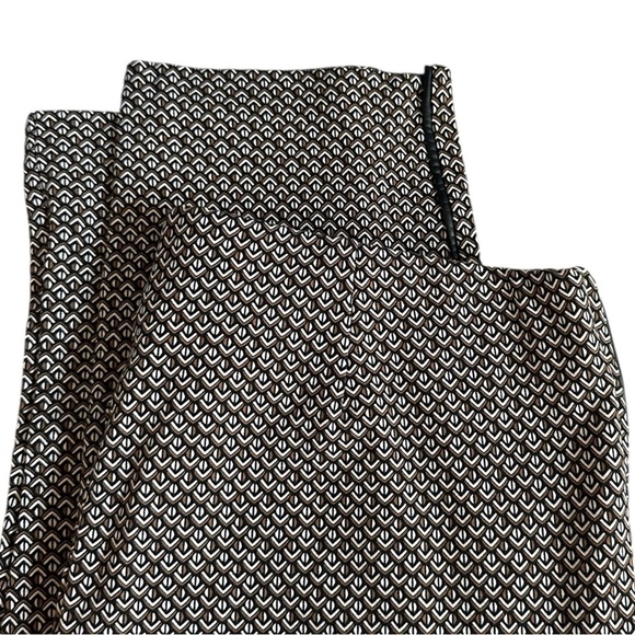 Chico’s 2 (12/12.5) Slim Ankle Pants Geometric Print Faux Leather Trim Brown - Picture 3 of 9